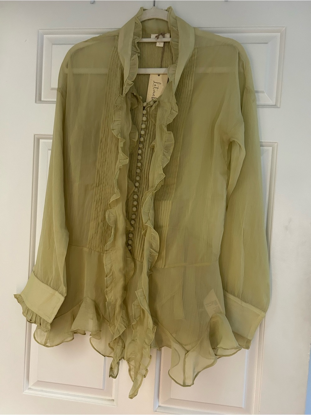 Anthropologie Letmebe Light Green Ruffled Blouse - Picture 5 of 9